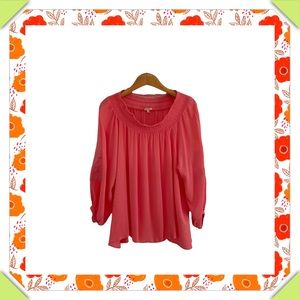 Off the Shoulder Coral Top with Embroidered Sleeves, Size M